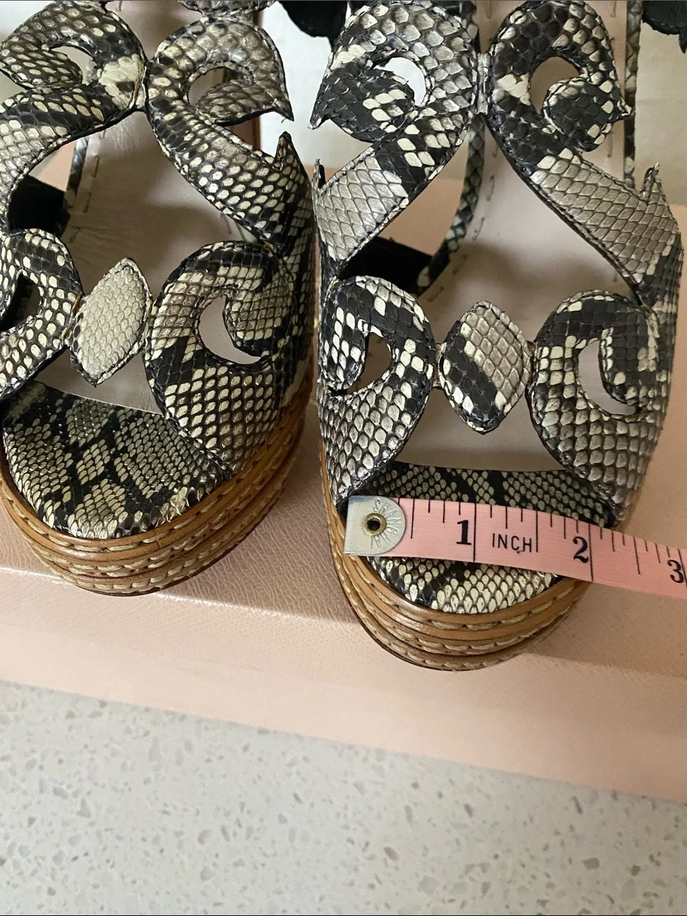 Prada Black and Cream Snakeskin-Effect Platform Heels